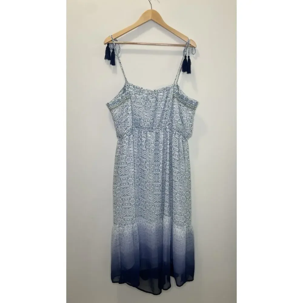 Knox Rose Boho Midi Dress Embroidered Cottage Tassel Tie Shoulder Blue Ombre XXL - Picture 9 of 12